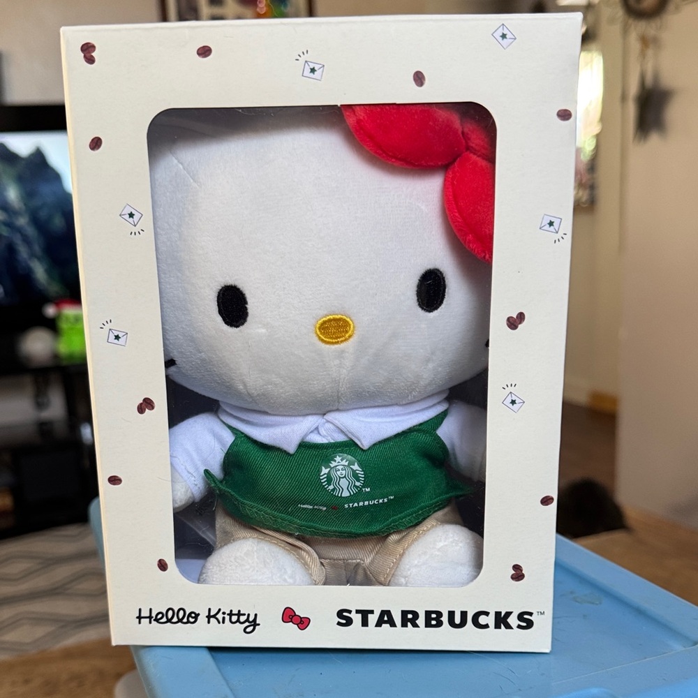 Starbucks Hello Kitty Plush with Green Uniform and Red Bow limited edition, 2025